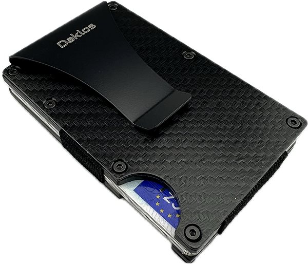 Peňaženka Daklos Karbonová RFID mini penňaženka na AirTag s klipom carbon, čierna ...