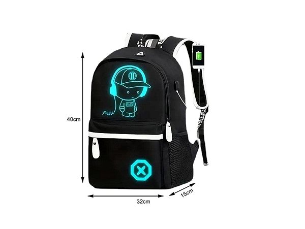 Kids Backpack Verk 27137 Smart glowing unisex backpack with USB, pencil case, lock, 19 l, black .