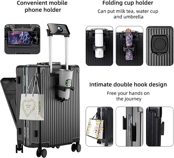 Cestovný kufor SENZANAKUPY TravelSmart s USB portom, TSA zámkami a držiakom na pitie, príručný čierny ...