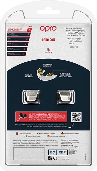 Opro Instant Custom Fit mouthguard, black/white.