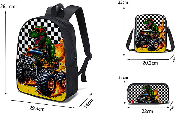 School backpack Excellent School set 3 pcs - Green dinosaur .