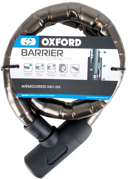 Motorcycle lock OXFORD lock BARRIER, (smoke, reinforced, length 1,4 m) .