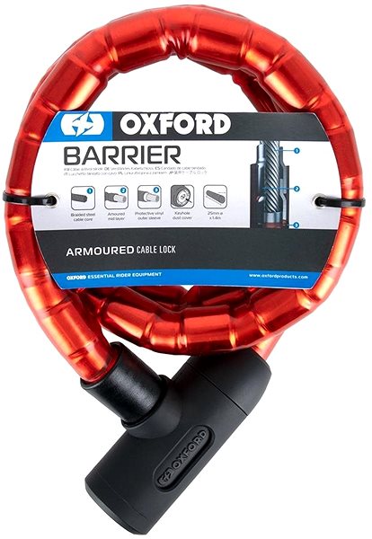Motorcycle lock OXFORD BARRIER lock, (red, reinforced, length 1.4 m) .