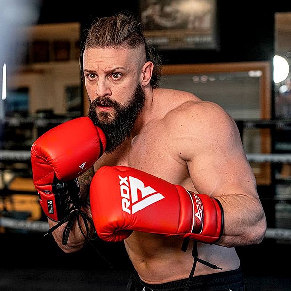 Boxing gloves RDX Lace-up training gloves Apex red 14 oz .