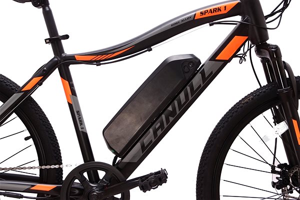 Elektromos kerékpár CANULL GT-26 MTBS M-es méret fekete/narancsszín Jellemzők/technológia