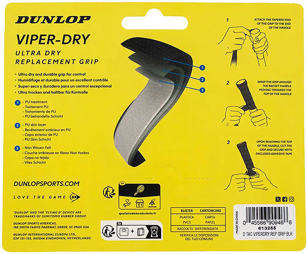 Dunlop Viper Dry racquet wrap basic black .