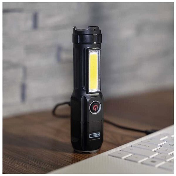 LED svítilna EMOS LED + COB LED nabíjecí plastová svítilna P3214 ...