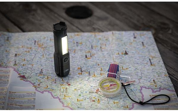 LED svítilna EMOS LED + COB LED nabíjecí plastová svítilna P3214 ...