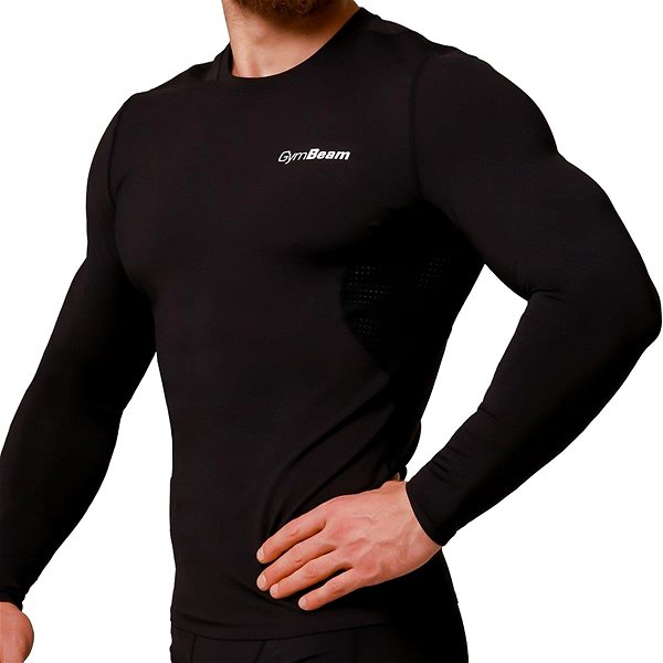 Póló GymBeam Mid Férfi kompressziós hosszú ujjú póló, Black, M ...