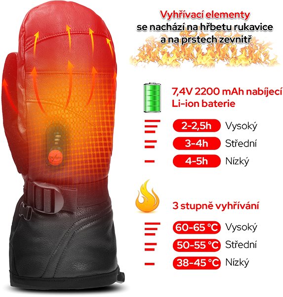Vyhřívané rukavice Bezdoteku Savior, vyhřívané palčáky celokožené pánské černé vel. XS ...