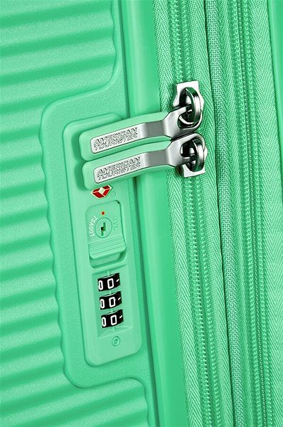 Cestovný kufor American Tourister Soundbox Spinner TSA Deep Mint Vlastnosti/technológia