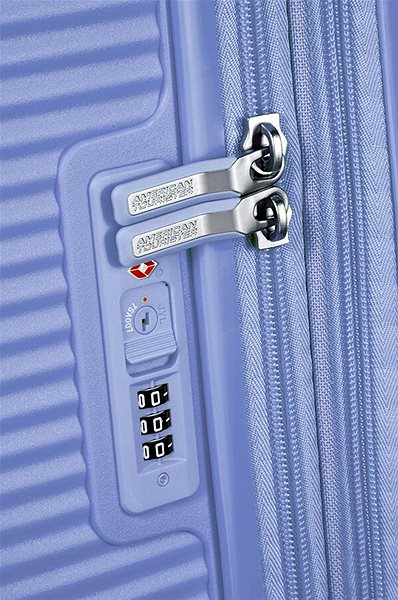 Cestovný kufor American Tourister Soundbox Spinner TSA Denim Blue Vlastnosti/technológia