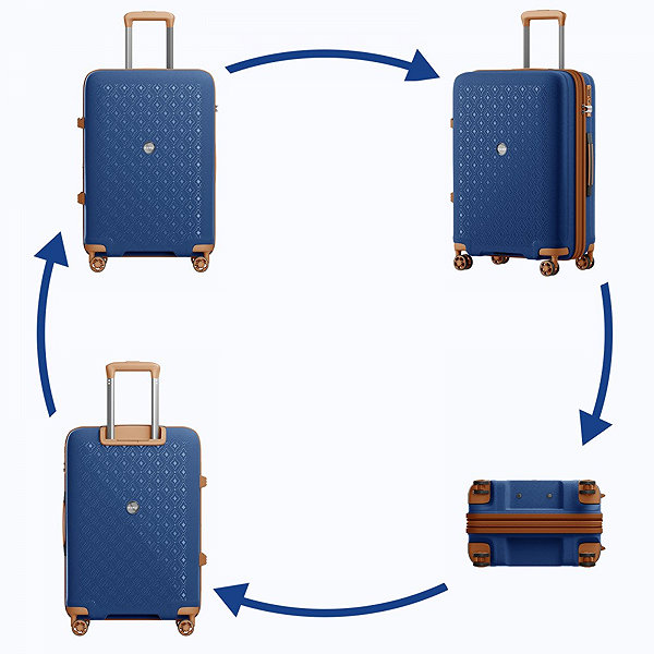Travel suitcase KONO 2594 Spinner suitcase expandable, 76 cm, blue/brown .