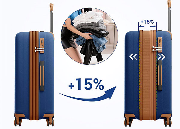 Travel suitcase KONO 2594 Spinner suitcase expandable, 76 cm, blue/brown .