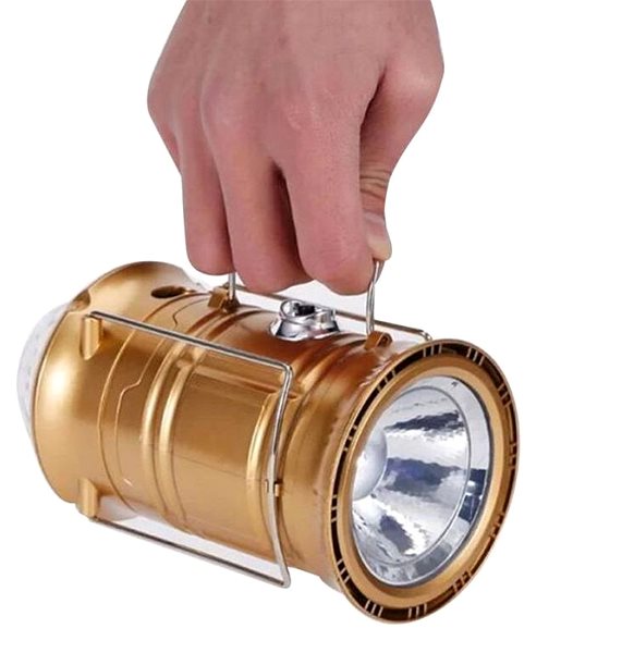 LED svietidlo Leventi Solárne kempingové svietidlo s efektom stroboskopu, zlaté ...