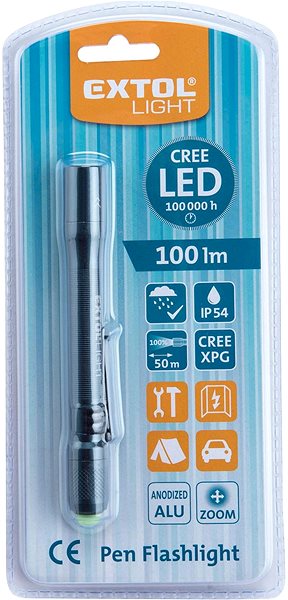 Flashlight EXTOL LIGHT flashlight 100lm, zoom, all-metal, 100lm, CREE XPG, 43152 Packaging/box