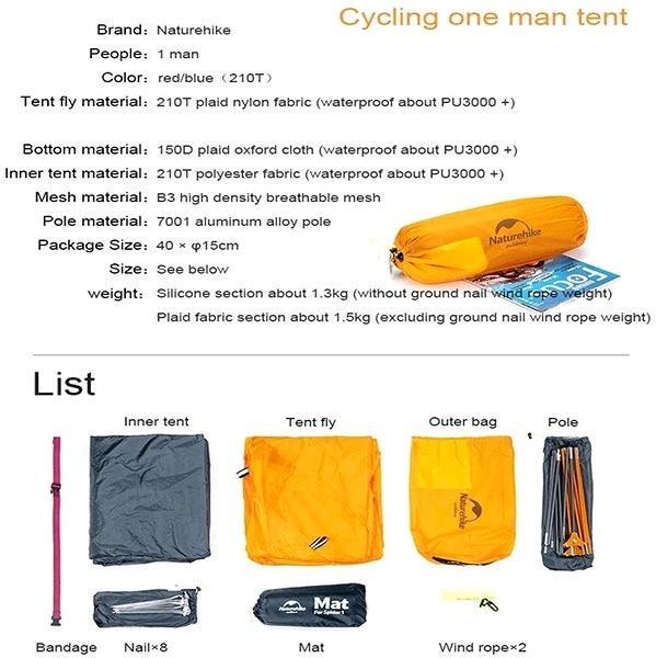 Tent Naturehike Ultralight 210T Red Package content