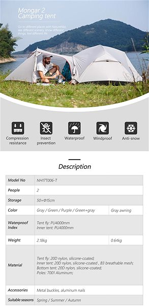 Tent Naturehike Mongar 2 20D Features/technology