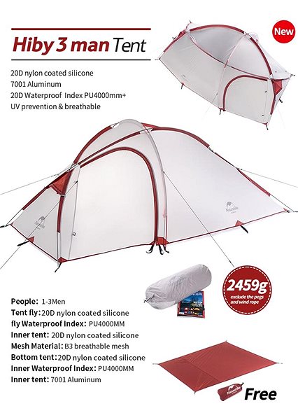 Tent Naturehike Ultralight Hiby3 20D Features/technology