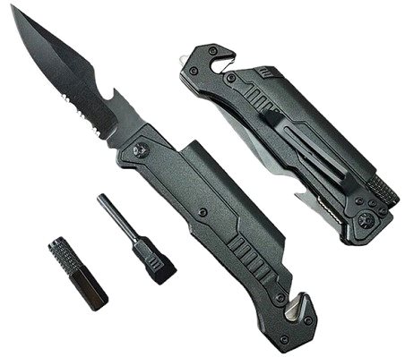 Pocket knife Foxter 2636 Military tactical knife with flint, mini flashlight 22 cm .