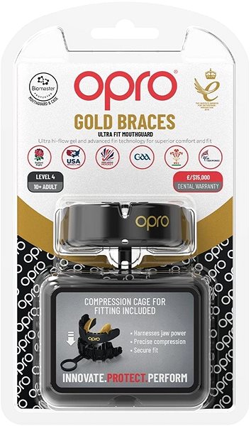 Chránič na zuby OPRO GOLD BRACES – STROJČEK, čierna/zlatá ...