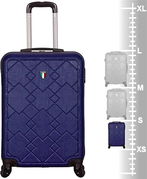 Cestovný kufor TUCCI T-0107 ABS – modrý Tabuľka veľkostí