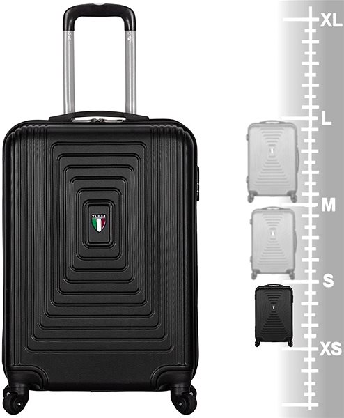 Cestovný kufor TUCCI T-0110 ABS – čierny Tabuľka veľkostí