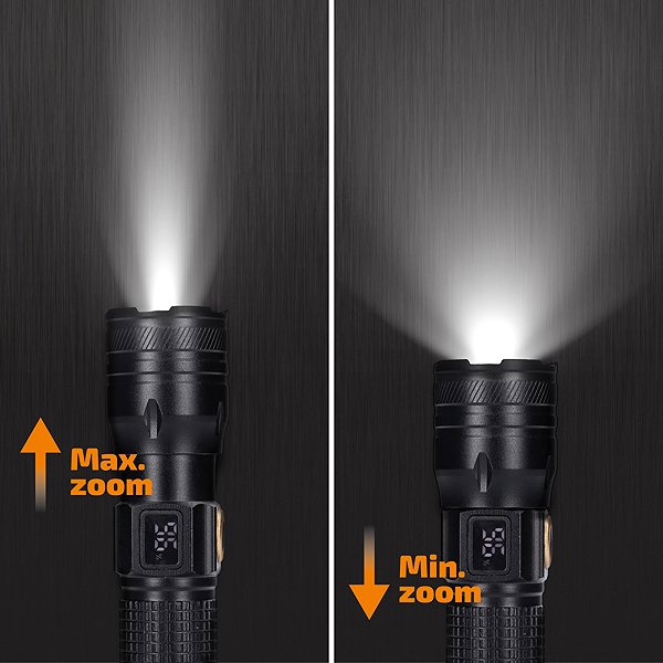 Flashlight Solight Rechargeable flashlight with display, 200 lm, zoom, Li-Ion ...