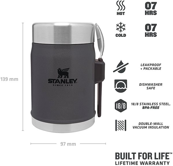 Thermos Stanley thermos 400ml with spoon/fork Charcoal black ...