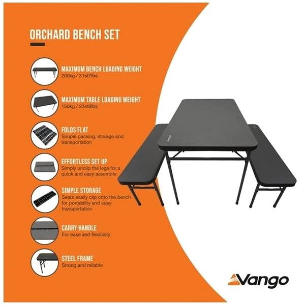 Kerti bútor Vango Orchard Bench Set Std Grey Jellemzők/technológia