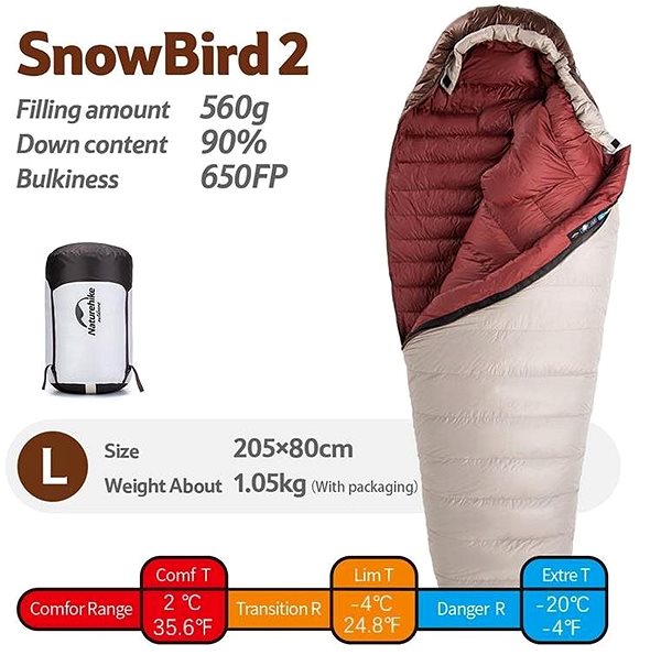 Spací vak Naturehike páperový ultralight L560 Snowbird spací vak 1 050 g Vlastnosti/technológia