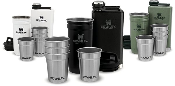 Ploskačka STANLEY Darčekový set ploskačka a panáky 4 ks ADVENTURE SERIES čierna matná ...
