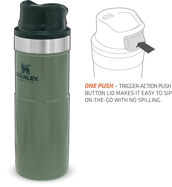 Thermal Mug STANLEY Single-handed Thermos Flask 470ml CLASSIC SERIES 2.0 green Features/technology