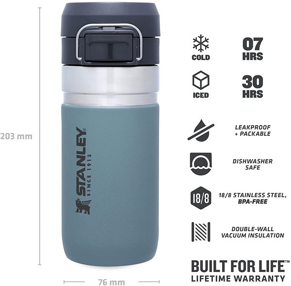 Fľaša na vodu Stanley Quick Flip vákuová fľaša 470 ml sivá svetlá ...