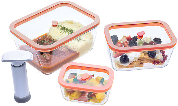 Sada dóz STATUS Viva 131200 4dílný set skleněných vakuových dóz lososová ...