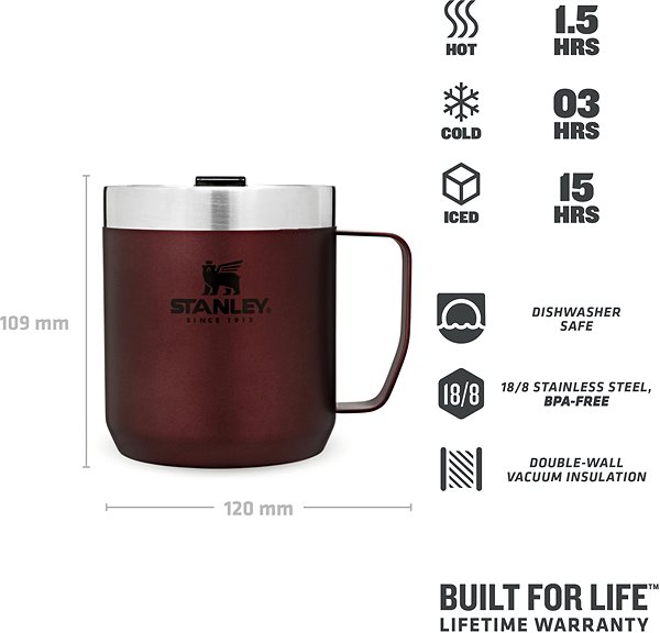 Termohrnček STANLEY Camp mug 350 ml, vínový Technický nákres