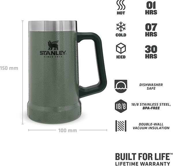 Termoska STANLEY Adventure series Korbeľ na pivo 700 ml vákuový zelená Technický nákres