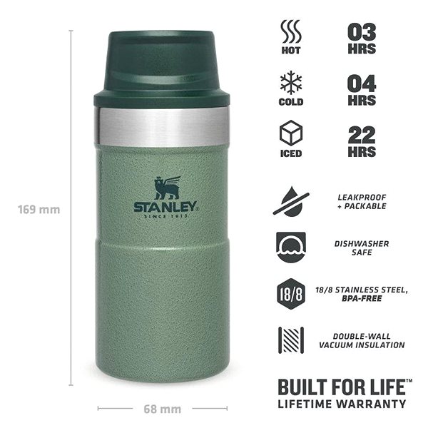 Thermal Mug STANLEY Classic Series Thermo Mug for One Hand 250ml Hammer Green Technical draft