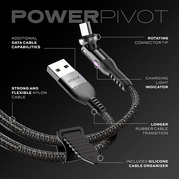 Dátový kábel Statik PowerPivot USB-A > USB-C kábel (0,9 m) ...