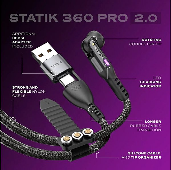 Data Cable Statik 360 Pro 2.0 Magnetic USB-C Cable (2m) ...