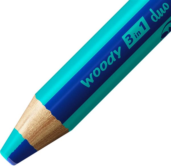 Pastelky STABILO woody 3 in 1 duo – dvojfarebná tuha – ultramarínová modrá / tyrkysová ...