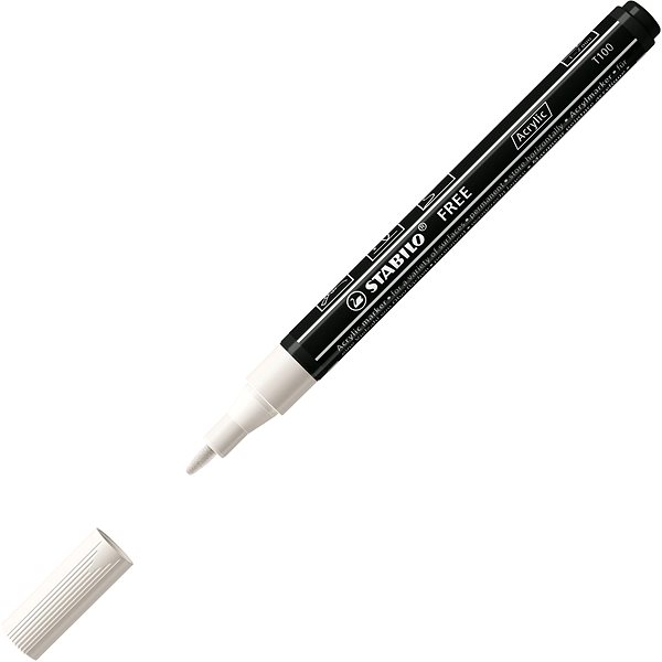 STABILO FREE Acrylic markers, white - set of 3 with different tips (T100, T300, T800C) .
