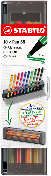 Filzstifte STABILO Pen 68 Click Set Schreibtischständer und Federmäppchen in einem - Set mit 10 Filzstiften ...