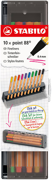 Liners STABILO point 88 Click Set desk stand and pencil case in one - set of 10 markers .