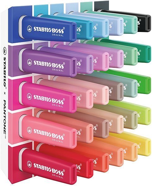 Textmarker STABILO BOSS ORIGINAL x PANTONE - 1x Schreibtisch-Set mit 30 Textmarkern - exklusive Design-Kooperat ...