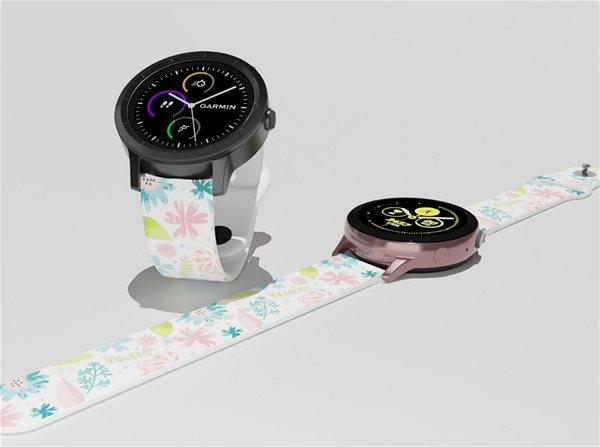 Remienok na hodinky Strapido vzorovaný na Quick release 20 mm, Kvety A Vetvičky biely ...