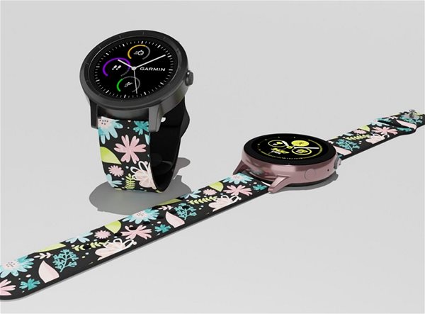 Remienok na hodinky Strapido vzorovaný na Quick release 20 mm, Kvety A Vetvičky čierny ...