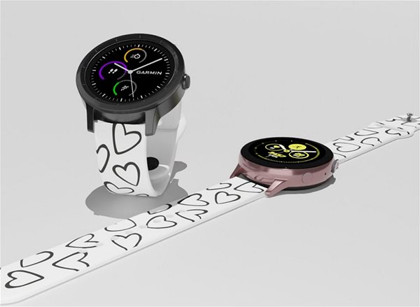 Remienok na hodinky Strapido vzorovaný na Quick release 20 mm, Srdce Čiernobiela biely ...