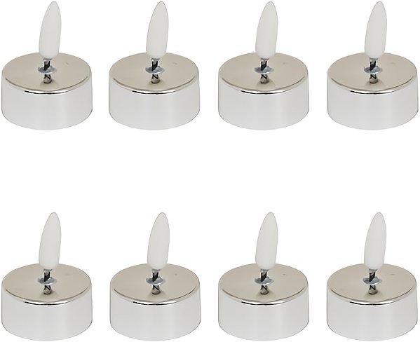 LED gyertya Atmosphera LED teamécses készlet, 8 db, 5,5cm átmérő, ezüst fém ...