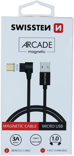 Adatkábel Swissten Arcade USB to microUSB 1,2m, fekete, mágneses ...